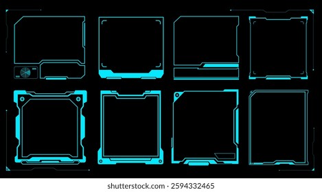 Blue Futuristic borders frame, Technology Graphic elements, Cyber Interface, HUD, Dashboard vector design, Layout and template, Display,  Hologram , Sci-fi visual illustration decoration (Editable)