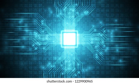 blue futuristic circuit with cpu technology background,motherboard on cyberspace,transfer data process technology background