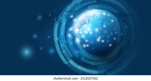 Blue Futuristic Cloud Computing and Networks Concept with Earth Globe - Abstract Global Digital Connections, Glowing Network Nodes - Future Technology Background, Creative Design Template