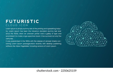 Blue futuristic cloud icon concept with polygon node connected dots and neon effect