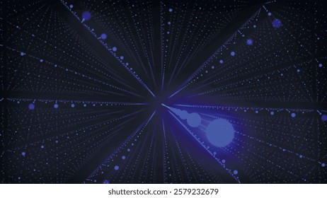Blue futuristic flow. Data flow information. Digital communication concept. Abstract futuristic background with particles and linear grid. Vector illustration.