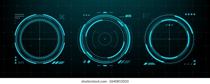 Blue futuristic hud vector graphics with target symbol. Ai technology concept for virtual reality display or scifi game ui.