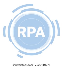 Blauw futuristisch icoon met technologische cirkels rondom het acroniem van RPA Robotic Process Automation