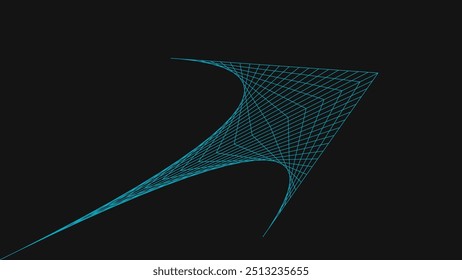 Blue futuristic mesh arrow isolated on black background. Arrow wallpaper.