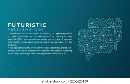 Blue futuristic messaging icon concept with polygon node connected dots with neon effect