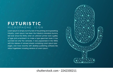 Blue futuristic microphone concept with polygon node connected dots and neon effect