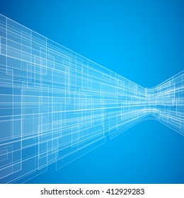 Blue Futuristic Sci-Fi Perspective Vector Background
