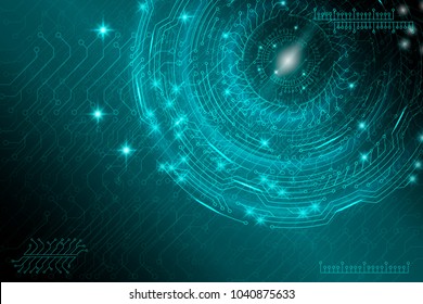 Blue futuristic technological background in cyberpunk style. Digital art. Design of postcards, poster, banner. Vector illustration.