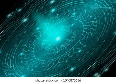Blue futuristic technological background in cyberpunk style. Digital art. Design of postcards, poster, banner. Vector illustration.