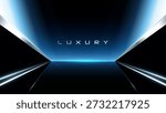 Blue Futuristic Technology Tunnel Background with Neon Light Lines and Digital Glow, Luxury Automobile and Smart Mobility Launch Stage, Modern Innovation Corridor, Hi Tech Vehicle Showcase Banner Template for Corporate Presentation