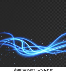 Blue futuristic transparent motion light streaks over dark background. Rapid liquid swoosh dynamic lines flow concept. Easy create hi-tech graphic effect. Vector illustration