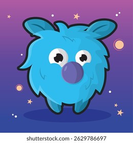 Blue fuzzy alien character. Vector illustration