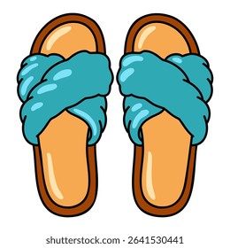 Blue fuzzy slippers. Soft fluffy slides. Cozy crossband house sandals. Plush comfort footwear