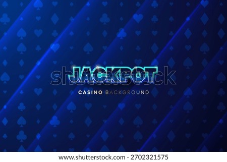 Blue gambling background, featuring dynamic lighting effects, casino card suits pattern like spades, hearts, and diamonds. Jackpot banner design. Ideal for poster, wallpaper, online casino