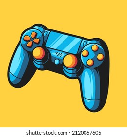 Blue Game Controller Vector Illustration on Isolated Object