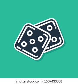 Blue Game dice icon isolated on green background. Casino gambling.  Vector Illustration