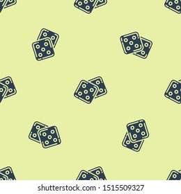 Blue Game dice icon isolated seamless pattern on yellow background. Casino gambling.  Vector Illustration
