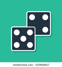 Blue Game dice icon isolated on green background. Casino gambling.  Vector Illustration