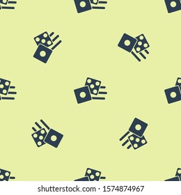 Blue Game dice icon isolated seamless pattern on yellow background. Casino gambling.  Vector Illustration
