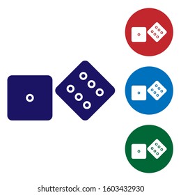 Blue Game dice icon isolated on white background. Casino gambling. Set color icons in circle buttons. Vector Illustration