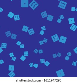 Blue Game dice icon isolated seamless pattern on blue background. Casino gambling.  Vector Illustration