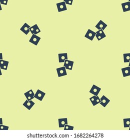 Blue Game dice icon isolated seamless pattern on yellow background. Casino gambling.  Vector Illustration