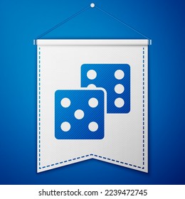 Blue Game dice icon isolated on blue background. Casino gambling. White pennant template. Vector