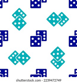Blue Game dice icon isolated seamless pattern on white background. Casino gambling.  Vector