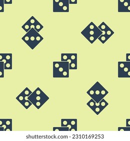 Blue Game dice icon isolated seamless pattern on yellow background. Casino gambling.  Vector