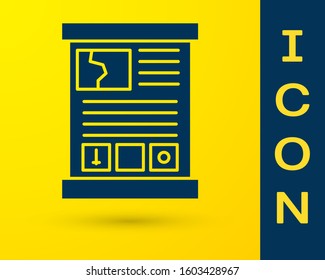 Blue Game guide icon isolated on yellow background. User manual, instruction, guidebook, handbook.  Vector Illustration