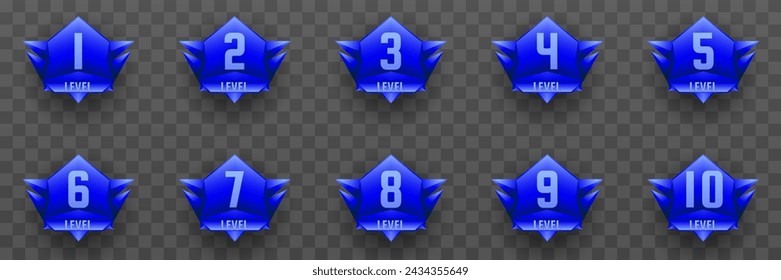 Conjunto de insignias azules para subir de nivel para diseños de interfaz de juego