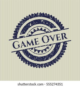 Blue Game Over distressed rubber stamp with grunge texture