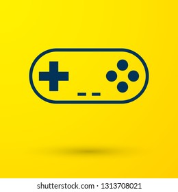 Blue Gamepad icon isolated on yellow background. Game controller. Vector Illustration