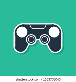 Blue Gamepad icon isolated on green background. Game controller.  Vector Illustration