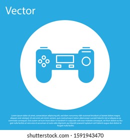 Blue Gamepad icon isolated on blue background. Game controller. White circle button. Vector Illustration
