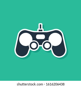 Blue Gamepad icon isolated on green background. Game controller.  Vector Illustration