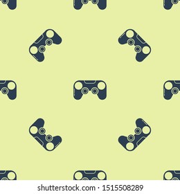 Blue Gamepad icon isolated seamless pattern on yellow background. Game controller.  Vector Illustration