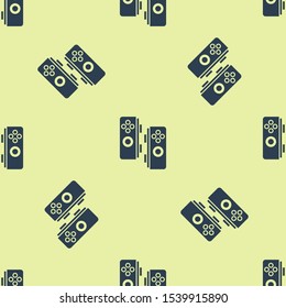 Blue Gamepad icon isolated seamless pattern on yellow background. Game controller.  Vector Illustration