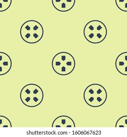 Blue Gamepad icon isolated seamless pattern on yellow background. Game controller.  Vector Illustration