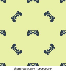 Blue Gamepad icon isolated seamless pattern on yellow background. Game controller.  Vector Illustration