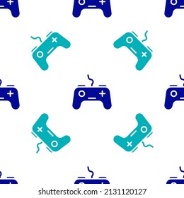 Blue Gamepad icon isolated seamless pattern on white background. Game controller.  Vector