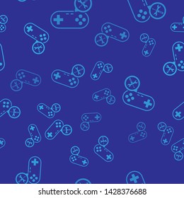 Blue Gamepad with screwdriver and wrench icon isolated seamless pattern on blue background. Adjusting, service, setting, maintenance, repair, fixing.  Vector Illustration