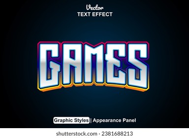 blue games text effect with a modern and editable style.