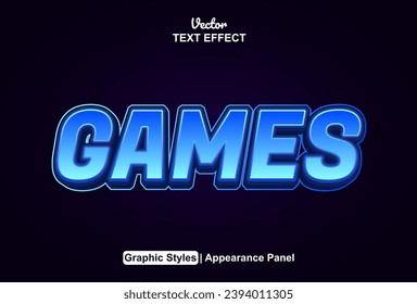efecto de texto de juegos azules con un estilo moderno y editable.