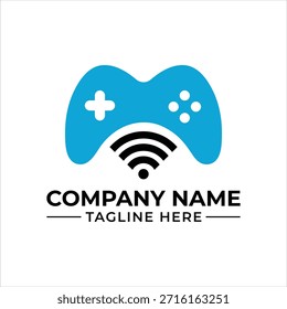 Blue gaming controller and wifi logo template for online gaming company
