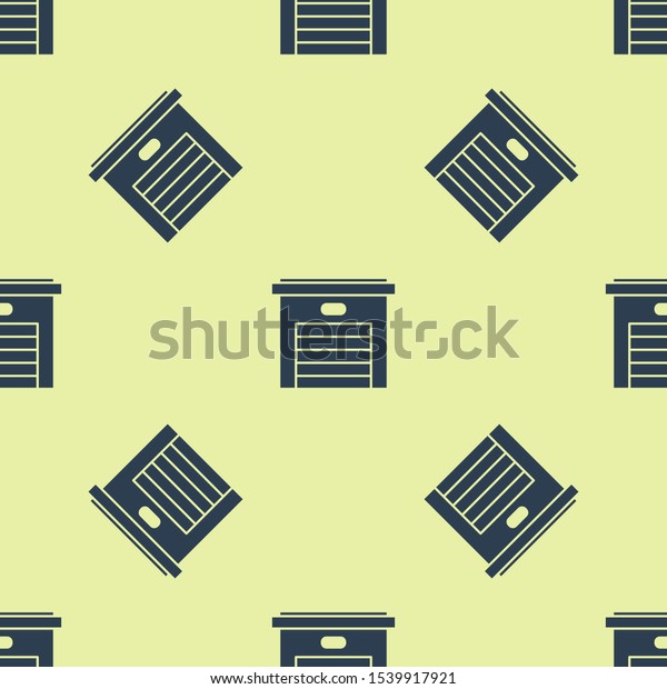 Blue Garage icon isolated seamless pattern\
on yellow background.  Vector\
Illustration