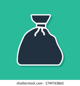 Blue Garbage bag icon isolated on green background.  Vector Illustration