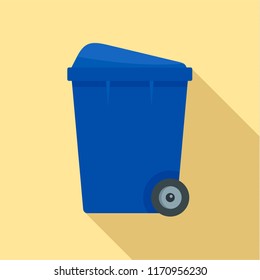 Blue garbage box icon. Flat illustration of blue garbage box vector icon for web design