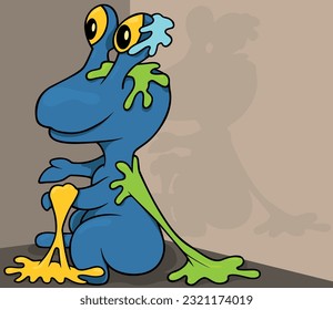 Blue Garbage Monster with Colorful Slime on his Body - Colored Cartoon Illustration with Background, Vector