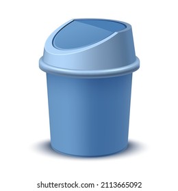 Blue Garbage Pail Realistic Vector Illustration. Plastic Basket Container With Lid For Household Or Business Paper Waste Storage Isolated. Domestic Bin Clean Blank Closed Appliance Dustbin Design